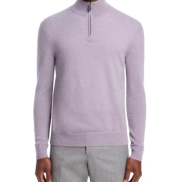 Bloomingdale's Men's Light Purple 1/4 Zip Cashmere Sweater- Large -New with Tags - Picture 1 of 5